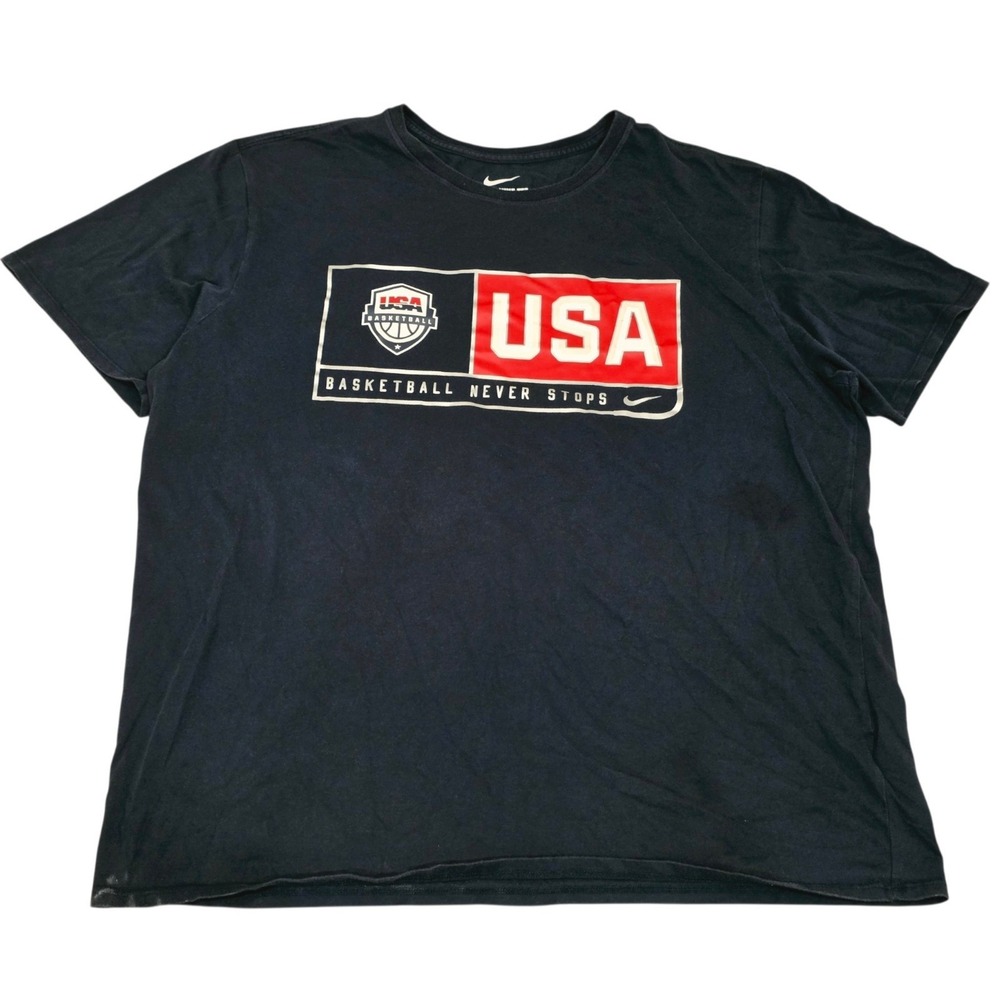 Nike USA Basketball Mens XXL Navy Dri-FIT T Shirt Basketball Never Stops